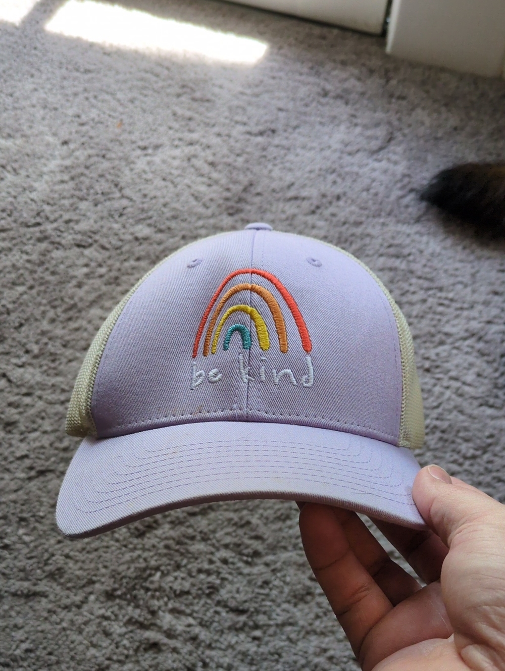 Be Kind Embroidered Rainbow Mesh-Back Cap - Lavender